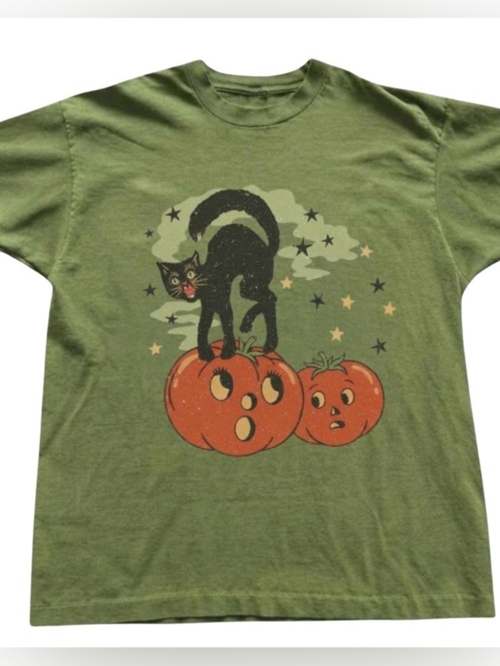 Cat & Pumpkins Graphic Tee - Green